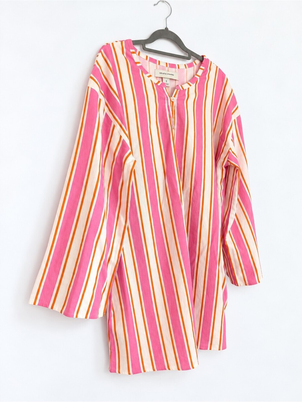 Solid & Striped Mini Shift Dress Henley Tunic Pink White Linen Blend Medium - Picture 4 of 6